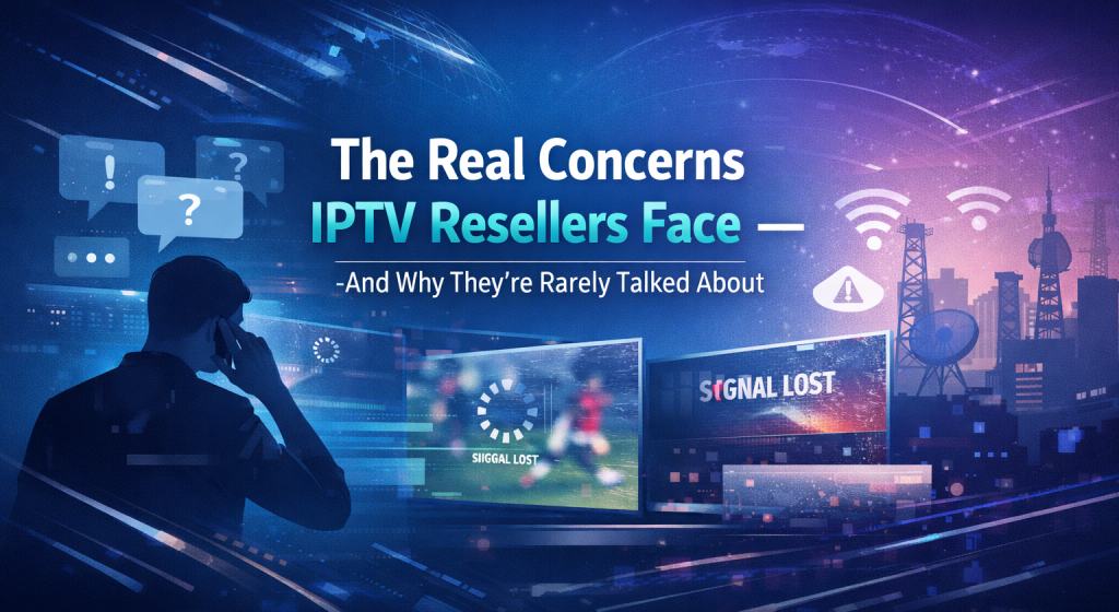 Visual illustration showing the real concerns IPTV resellers face in Africa, with streaming instability and support pressure during live events
